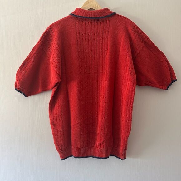 Vintage Michelle Stuart Red Knit Polo Sweater Embroidered Crest Short Sleeve Med - Picture 6 of 7